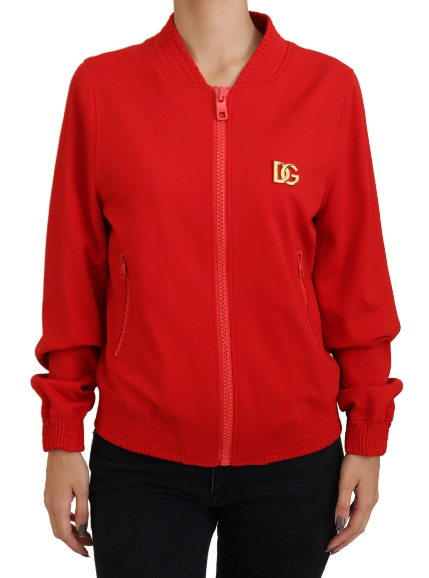 Elegant Red Full Zip Sweater