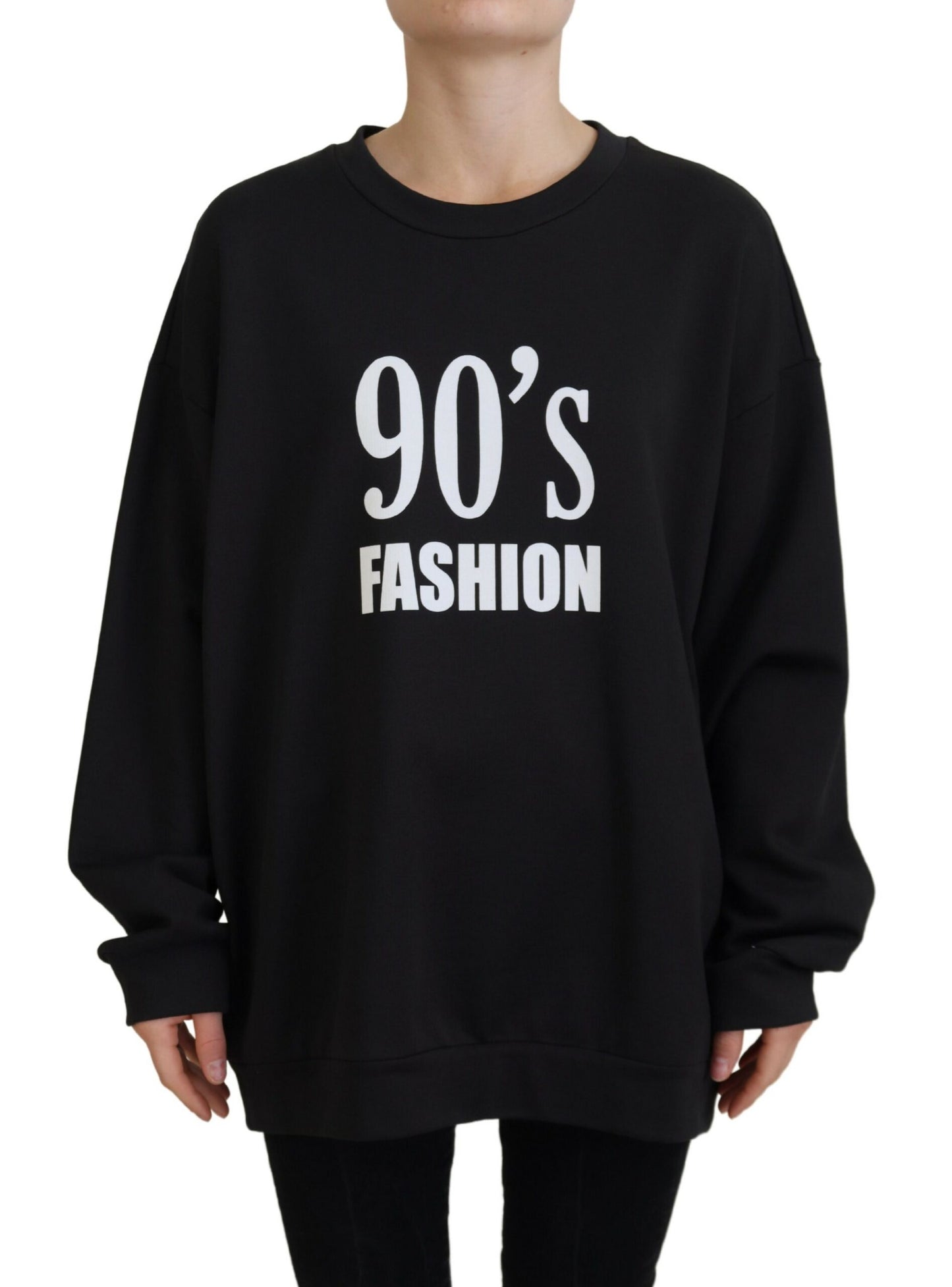 Chic Black Cotton Crewneck Sweatshirt