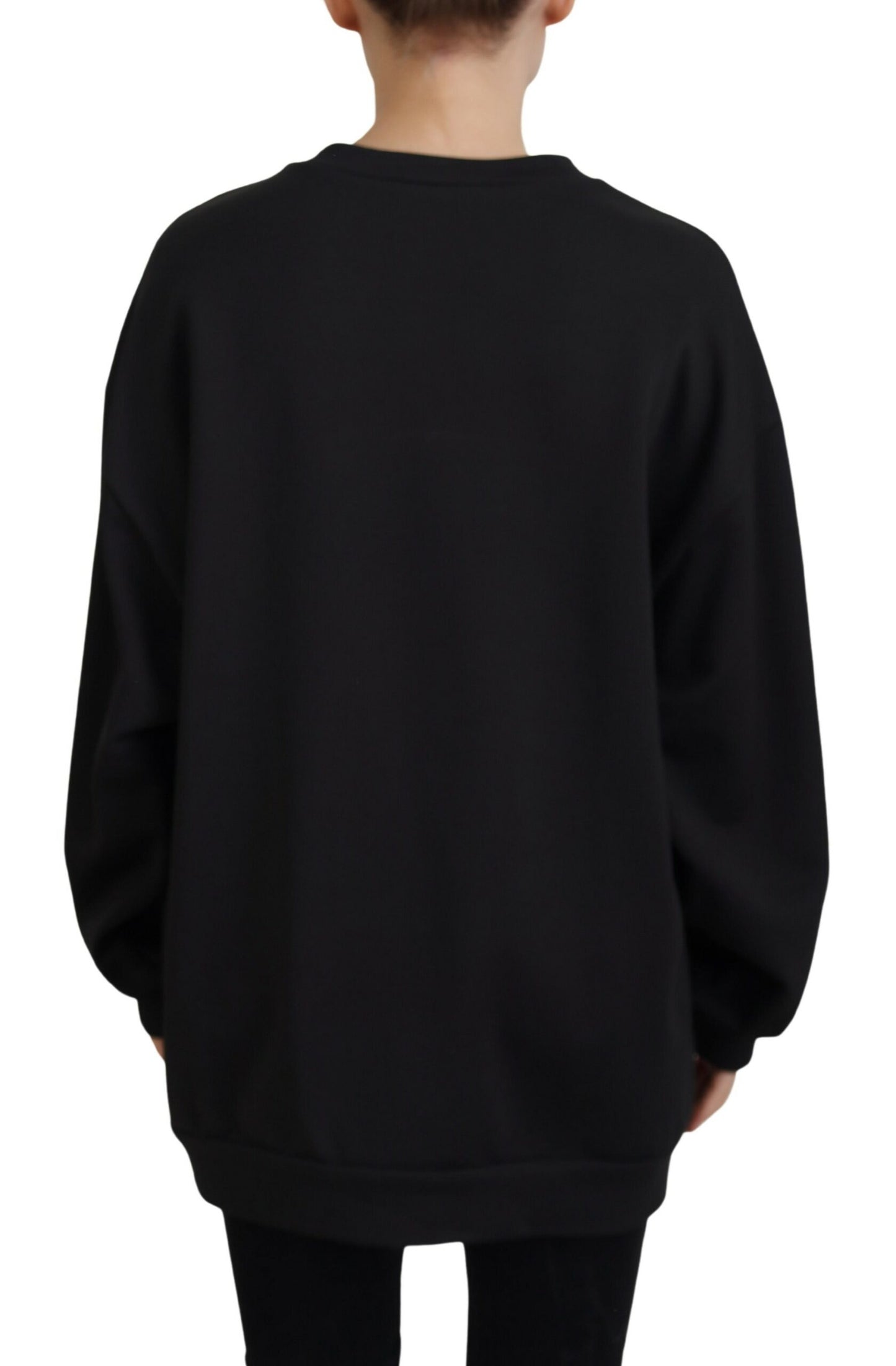 Chic Black Cotton Crewneck Sweatshirt