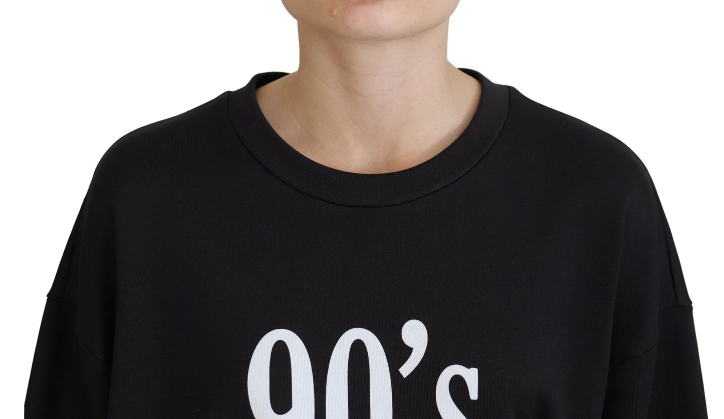 Chic Black Cotton Crewneck Sweatshirt
