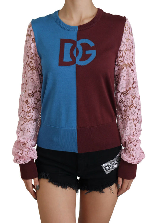 Elegant Multicolor Lace Pullover Sweater