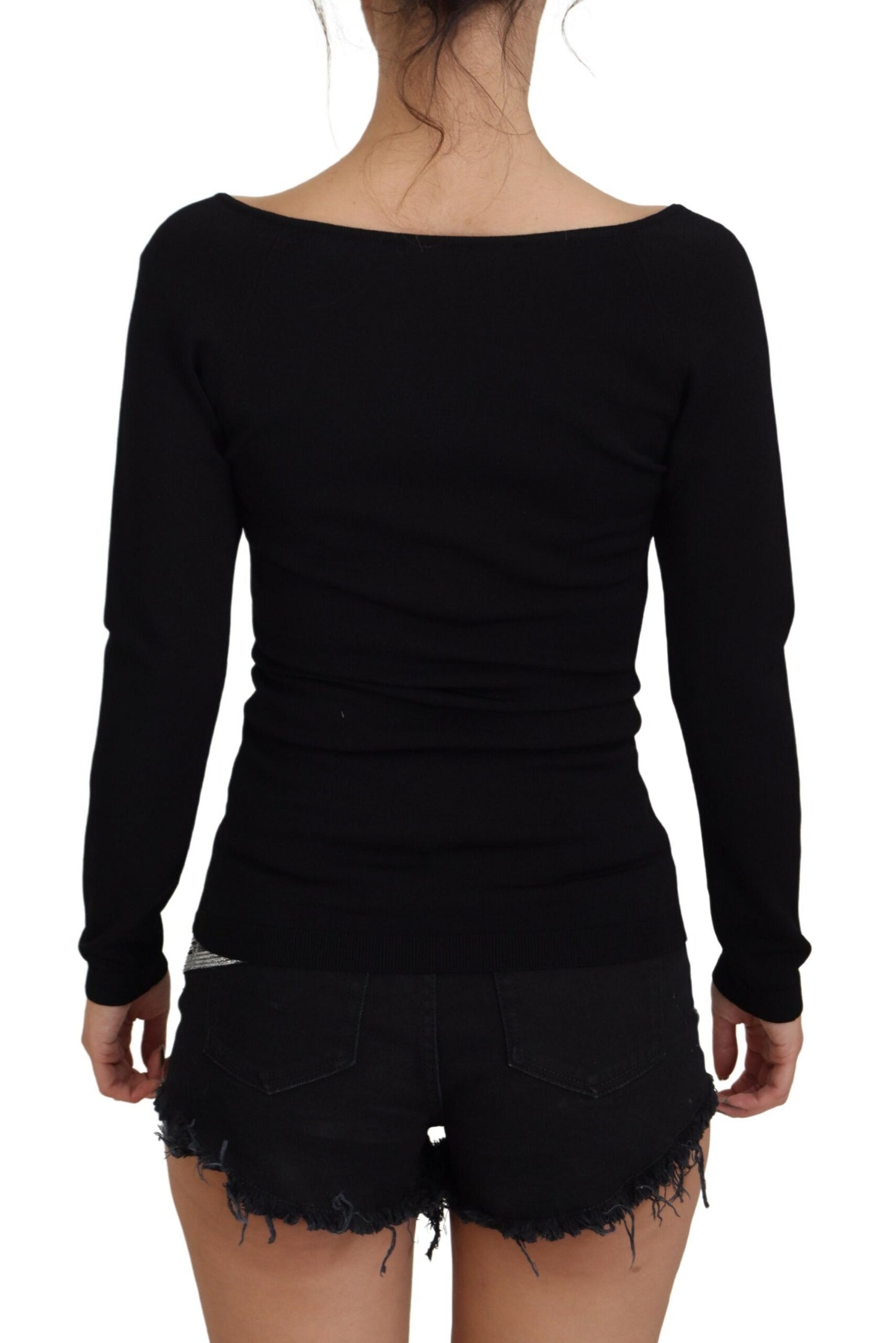 Elegant V-Neck Black Pullover Sweater