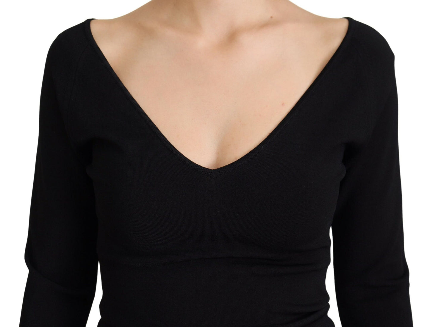 Elegant V-Neck Black Pullover Sweater