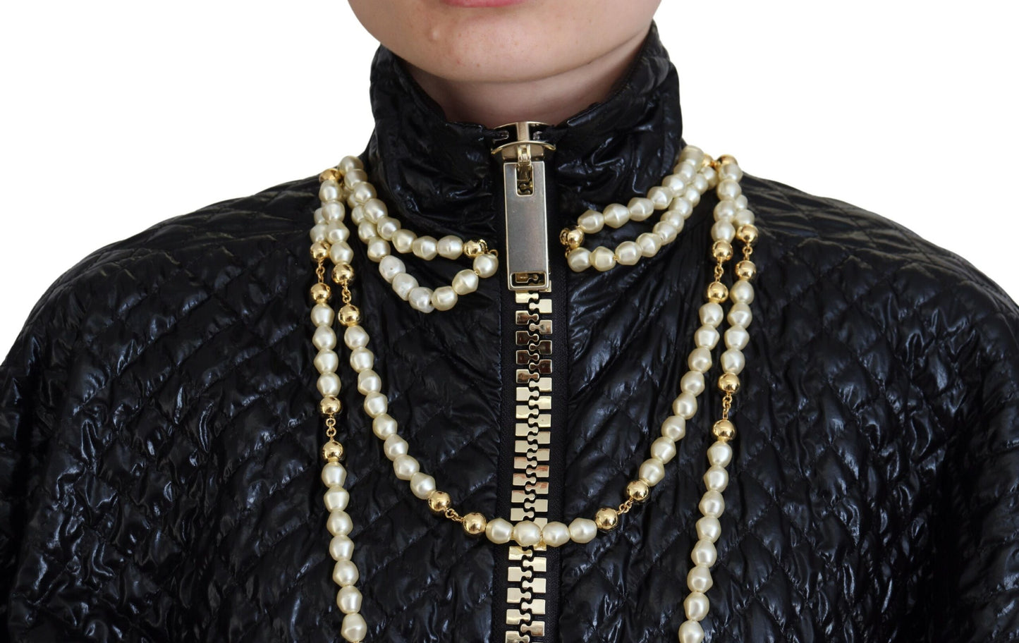 Elegant Full Zip Sweater with Pearl Embellishment