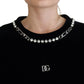 Elegant Crystal Embellished Black Pullover