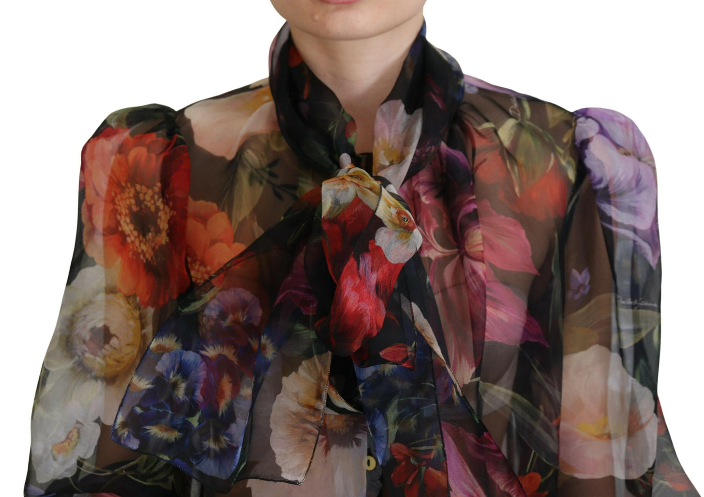 Elegant Floral Silk Long Sleeve Blouse Top