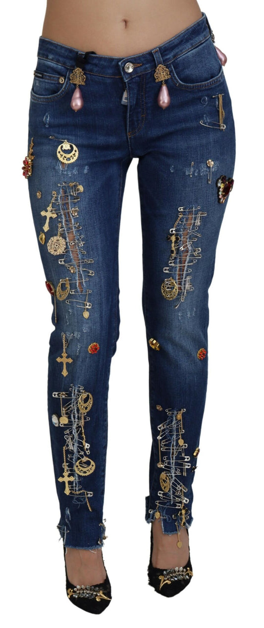 Crystal-Embellished Slim Fit Jeans