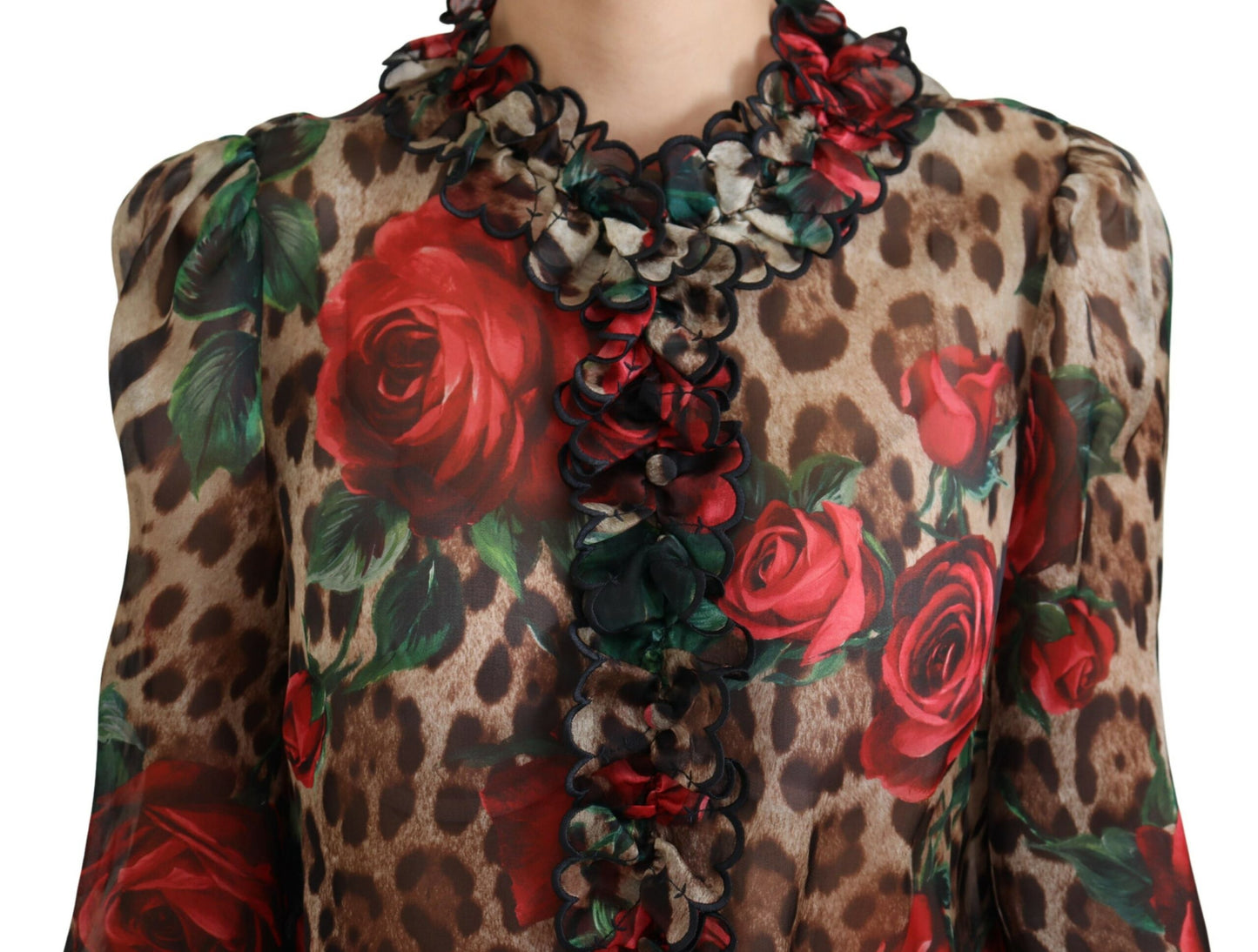 Multicolor Silk Lace Ruffled Blouse