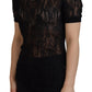Elegant Black Lace Silk-Blend Top