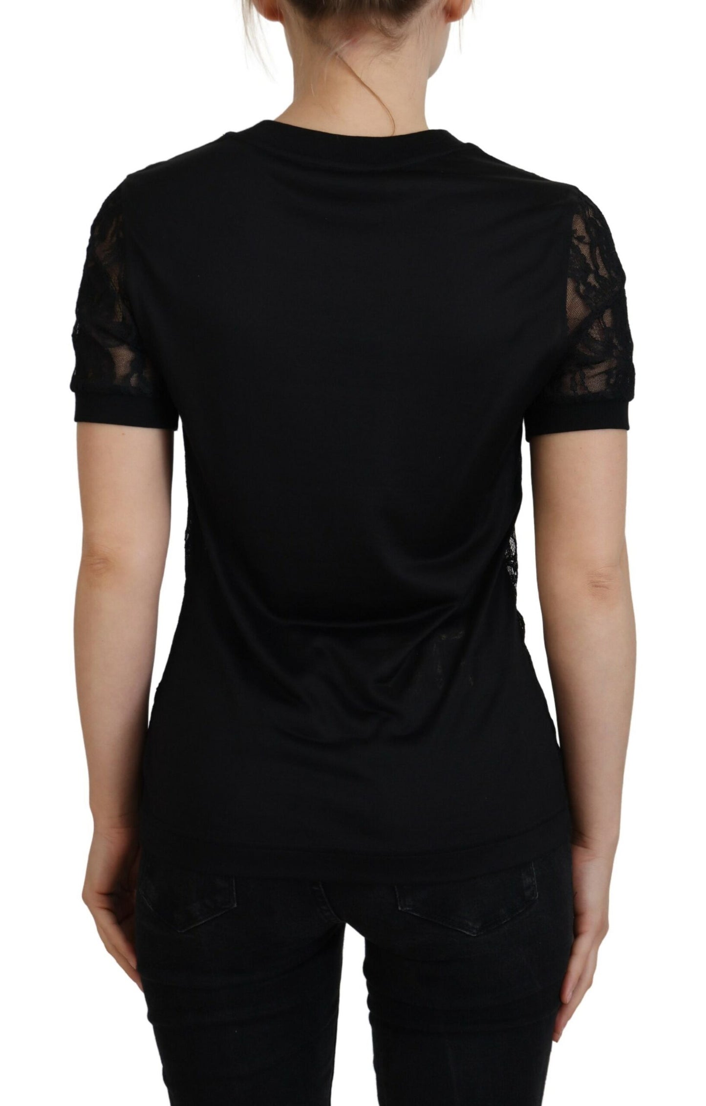 Elegant Black Lace Silk-Blend Top