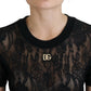Elegant Black Lace Silk-Blend Top