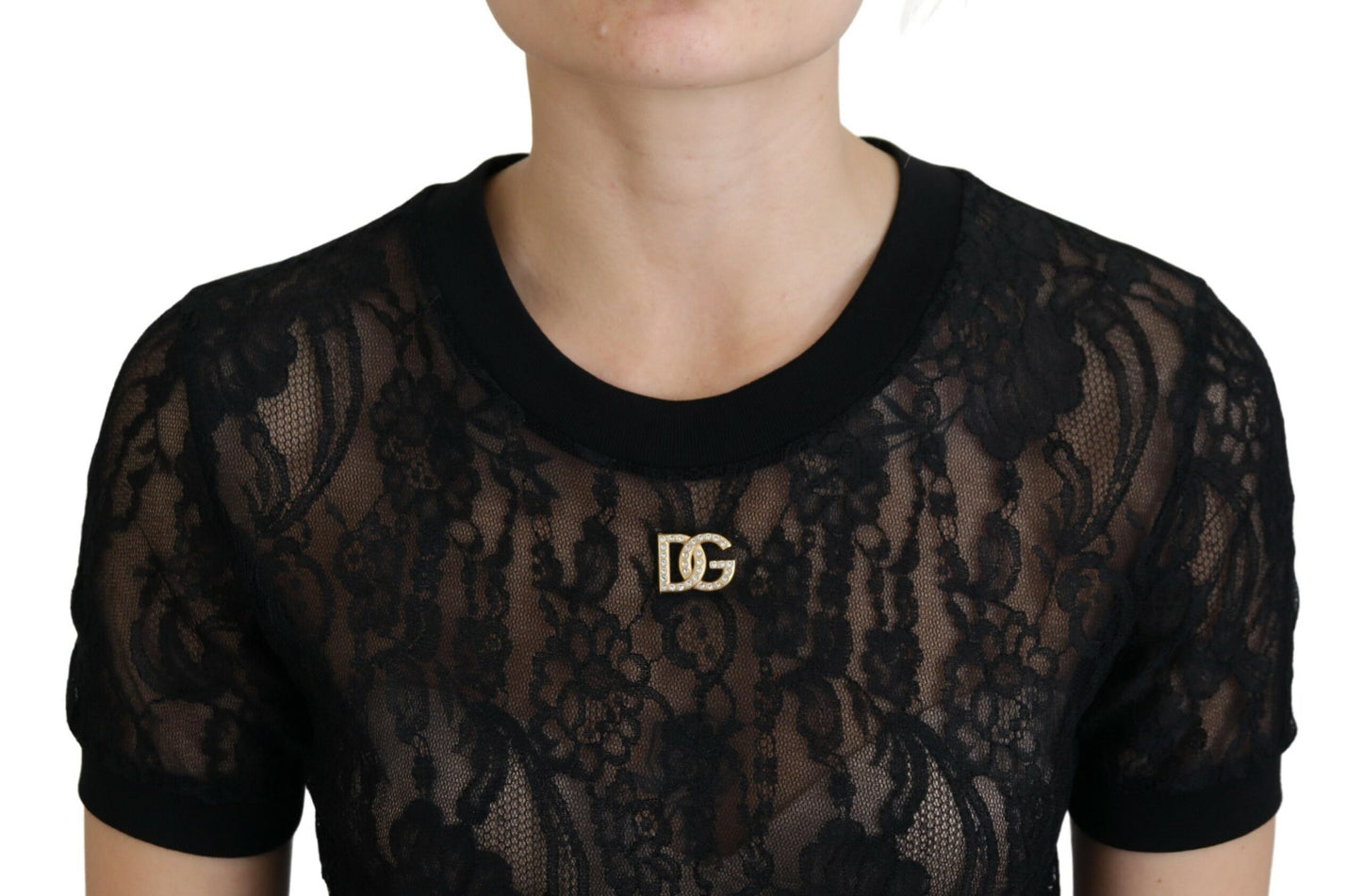 Elegant Black Lace Silk-Blend Top