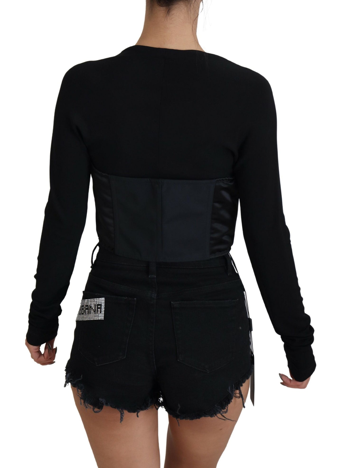 Elegant Black Long-Sleeved Bodice Top