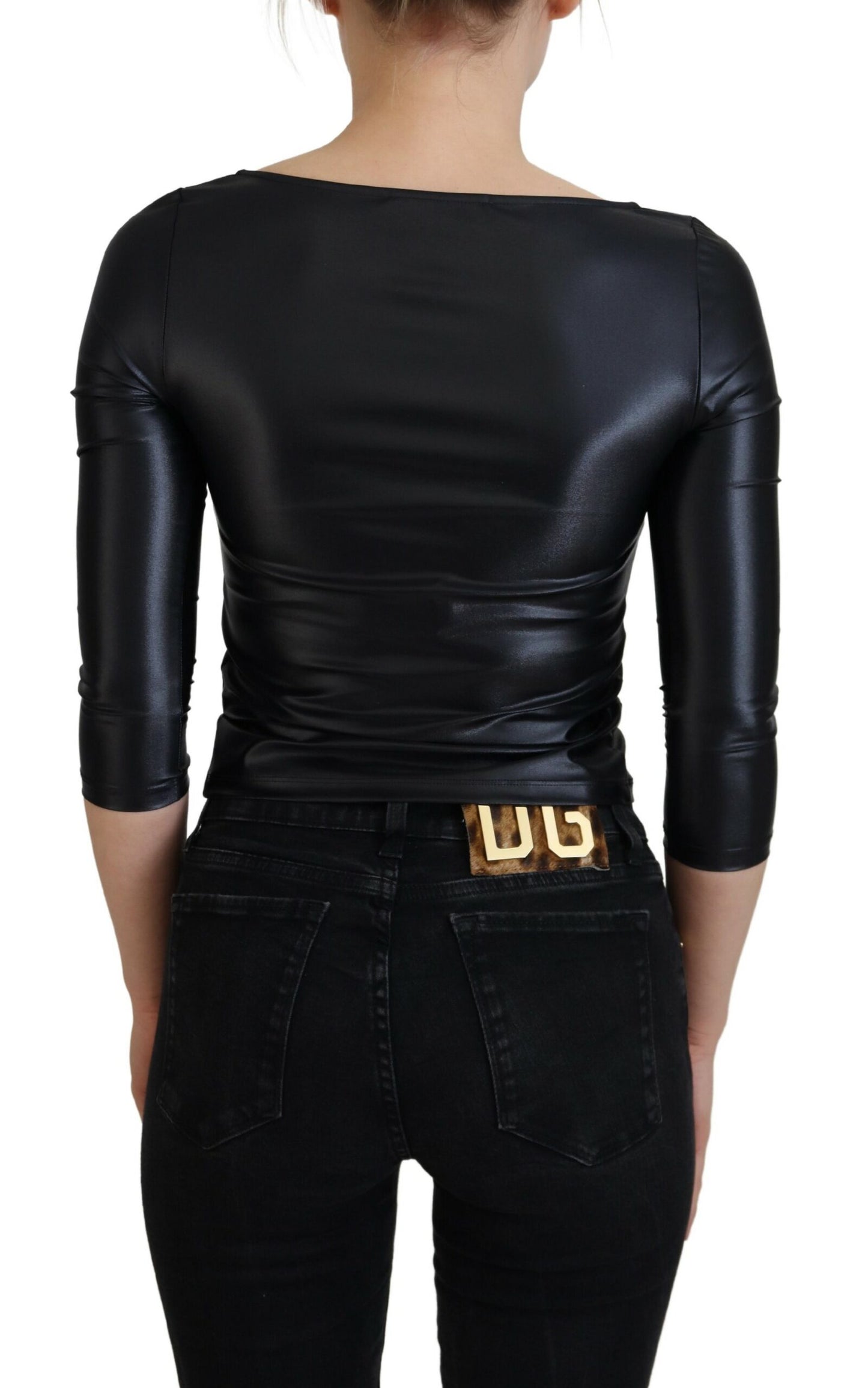 Elegant Black Logo Buckle Blouse