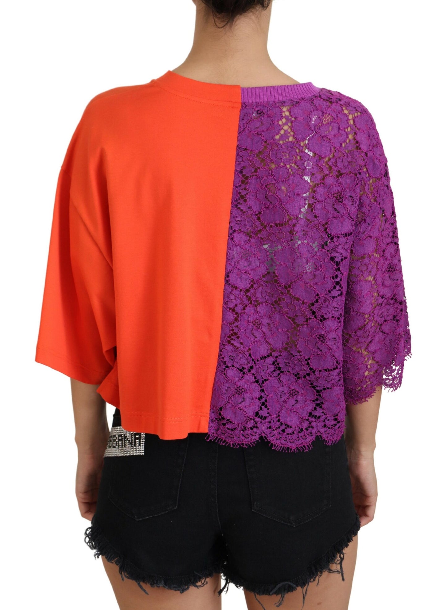 Floral Lace Cropped Crewneck Top