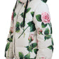 Elegant White Rose Print Zip Jacket