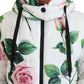 Elegant White Rose Print Zip Jacket