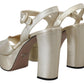 Elegant Gold Leather Block Heel Sandals