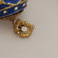 Gold Brass Blue Dangle Ball Crystal Clip On Earrings