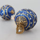 Gold Brass Blue Dangle Ball Crystal Clip On Earrings