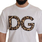 Elegant White Cotton Tee with Leopard Logo