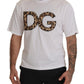 Elegant White Cotton Tee with Leopard Logo
