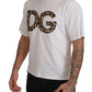 Elegant White Cotton Tee with Leopard Logo