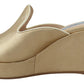 Elegant Gold Leather Wedge Sandals