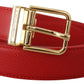 Exquisite Red Leather Belt with Gold-Tone Buckle
