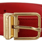 Exquisite Red Leather Belt with Gold-Tone Buckle