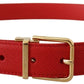 Exquisite Red Leather Belt with Gold-Tone Buckle