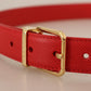 Exquisite Red Leather Belt with Gold-Tone Buckle