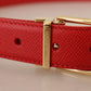 Exquisite Red Leather Belt with Gold-Tone Buckle