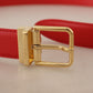 Exquisite Red Leather Belt with Gold-Tone Buckle