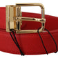 Elegant Red Leather Engraved Buckle Belt