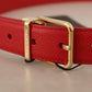 Elegant Red Leather Engraved Buckle Belt