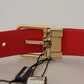 Elegant Red Leather Engraved Buckle Belt