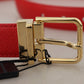 Elegant Red Leather Engraved Buckle Belt