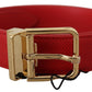 Elegant Red Leather Engraved Buckle Belt