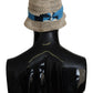 Elegant Beige Bucket Hat with Blue Bow Accent