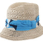 Elegant Beige Bucket Hat with Blue Bow Accent