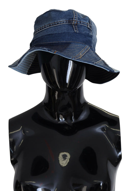 Elegant Patchwork Bucket Hat in Blue Cotton