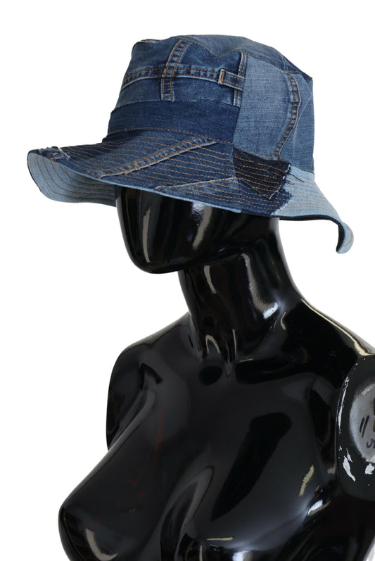 Elegant Patchwork Bucket Hat in Blue Cotton