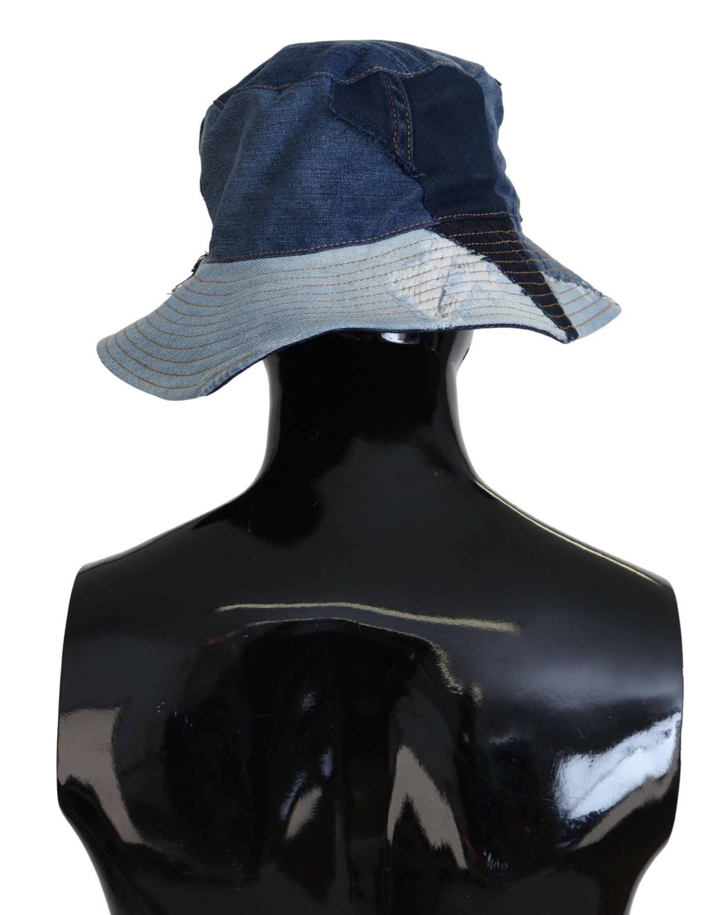 Elegant Patchwork Bucket Hat in Blue Cotton