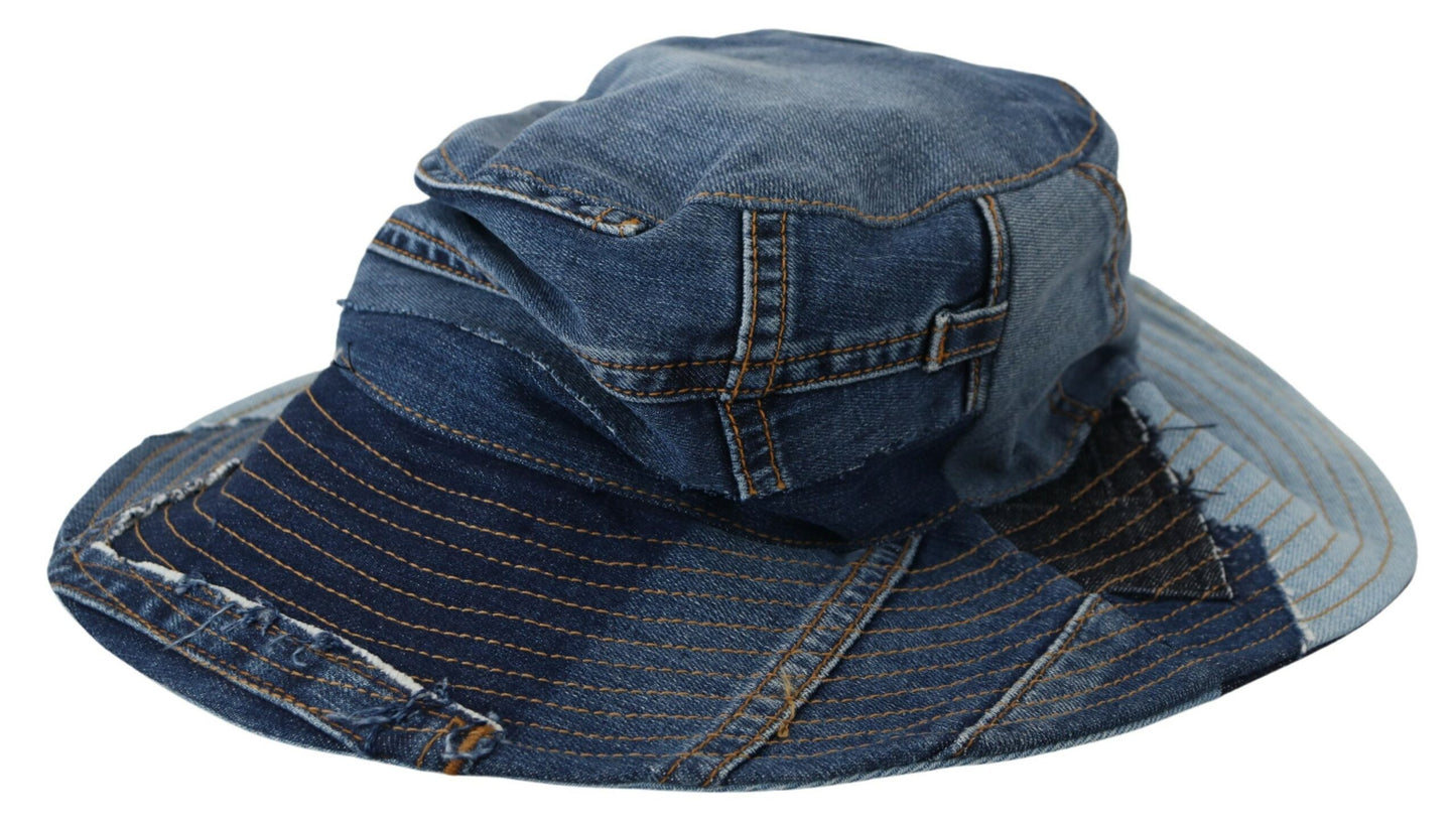 Elegant Patchwork Bucket Hat in Blue Cotton