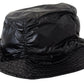 Black Quilted Faux Leather Women Bucket Cap Hat