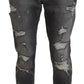 Elegant Gray Slim Fit Denim Jeans
