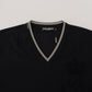 Elegant V-Neck Black Cotton T-Shirt