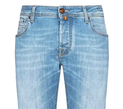 Elegant Faded Light Blue Stretch Jeans