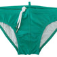 Green White Logo Print Men Swim Brief Swimwear